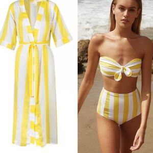 VERDELIMON Striped Voile Cover Up Robe - Yellow